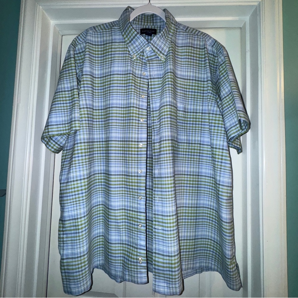 Lands' End Men's Plaid Shirt in Blue and Green